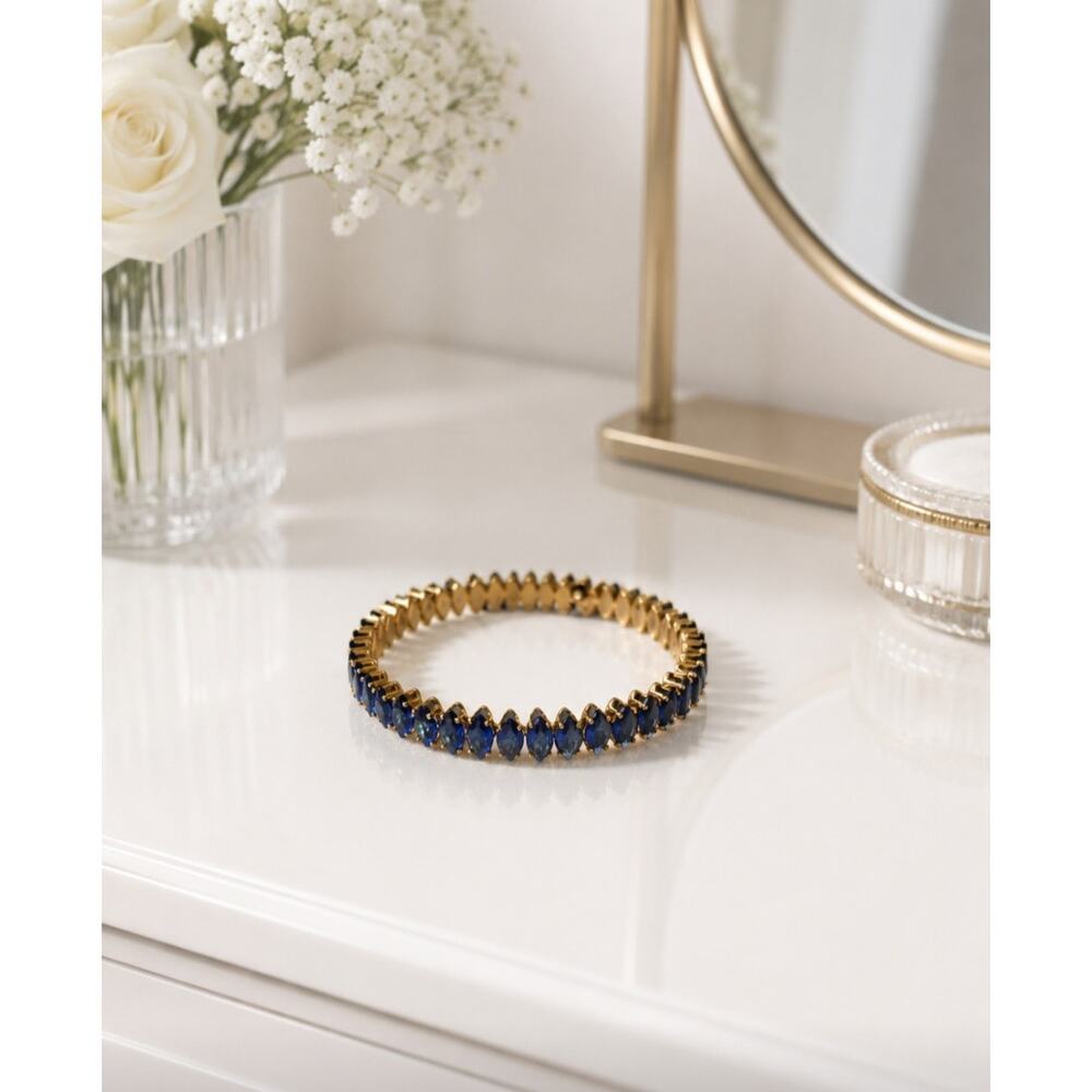 Gold Blue Diamond Shape Wrap Bracelet New